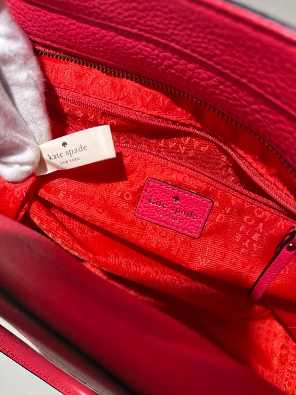 KATE SPADE Leather Envelope Zipper Top Shoulder Tote Bright Pink Beige